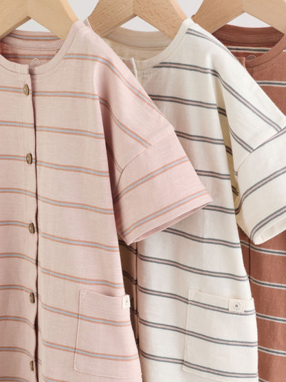 Neutral Stripe Jersey Baby Rompers 3 Pack image 7