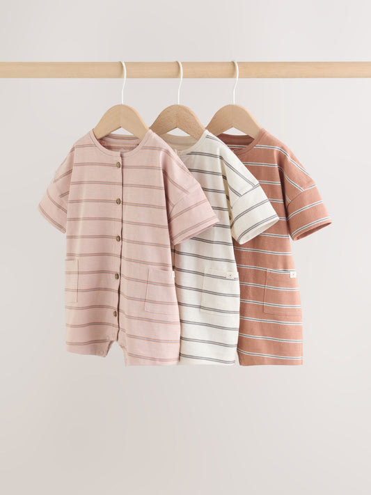 Neutral Stripe Jersey Baby Rompers 3 Pack image 1