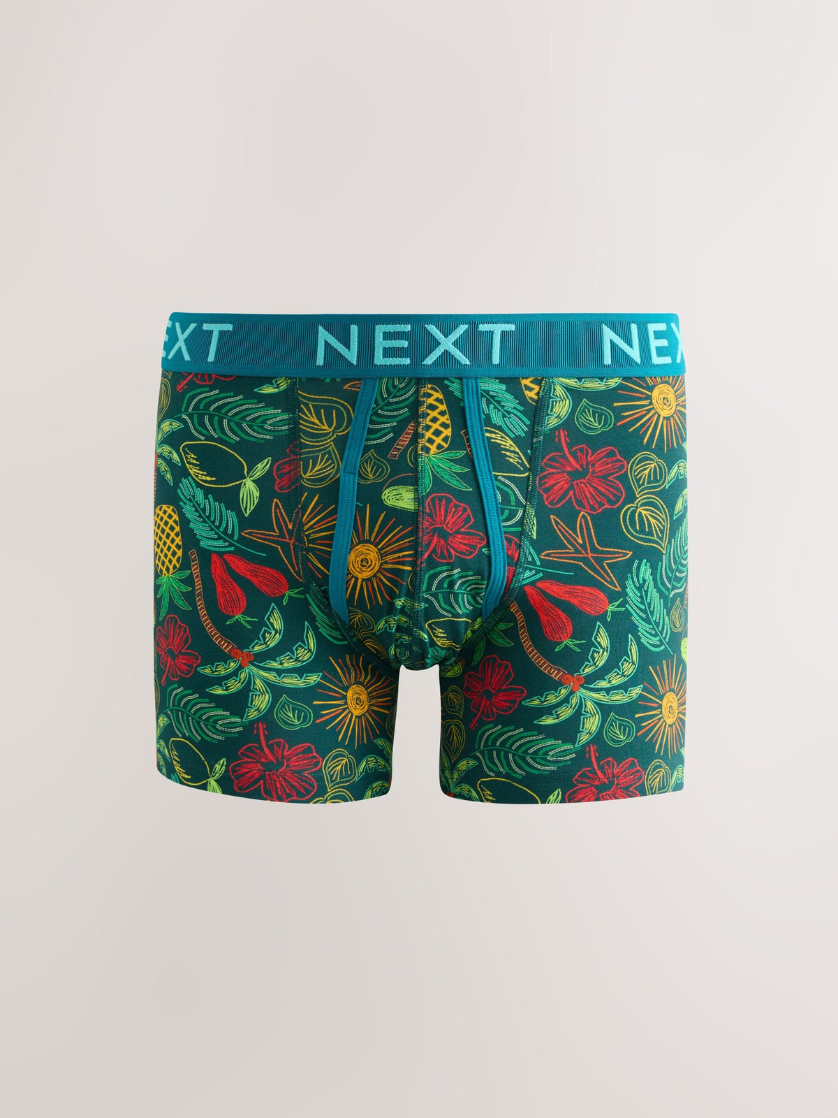 Dsiney Kidz - Red/Blue Tropical Print A-Front Cotton Rich Boxers 5 Pack image 3