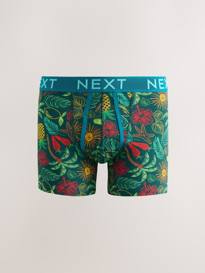 Dsiney Kidz - Red/Blue Tropical Print A-Front Cotton Rich Boxers 5 Pack image 3