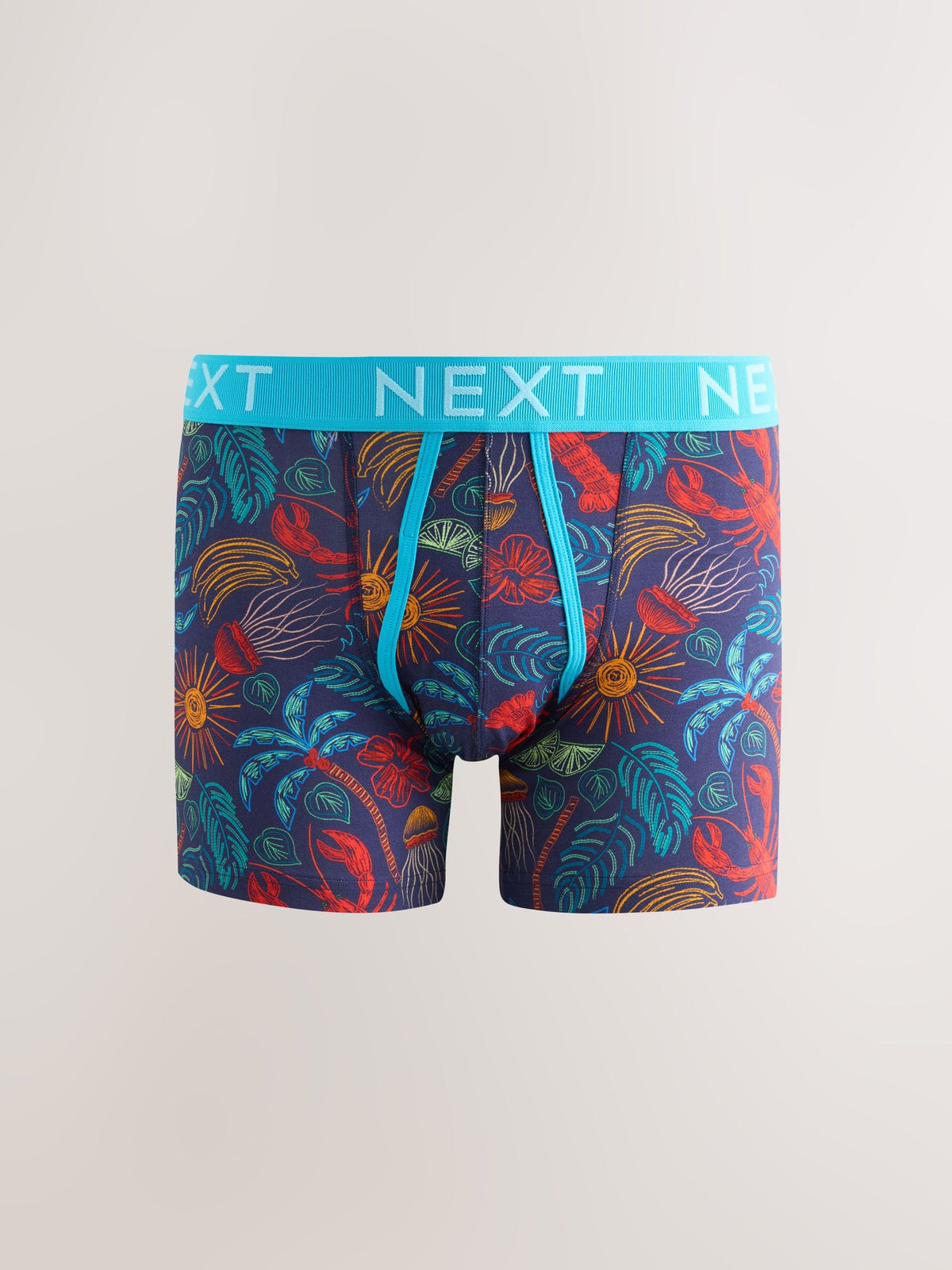 Dsiney Kidz - Red/Blue Tropical Print A-Front Cotton Rich Boxers 5 Pack image 5