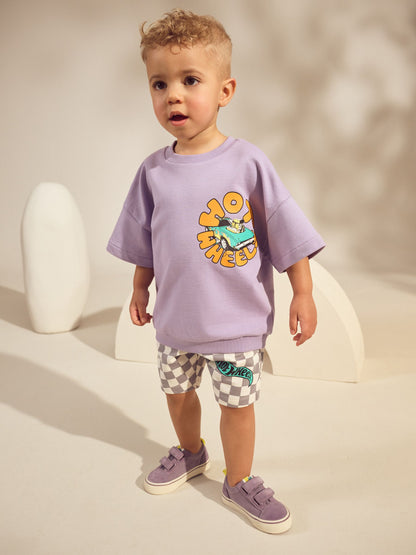 Lilac Purple Hot Wheels Check Short T-Shirt Set (9mths-8yrs) image 3