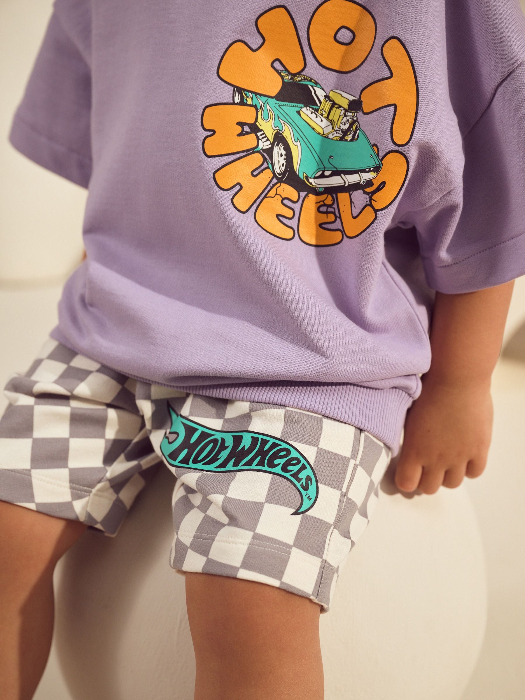 Lilac Purple Hot Wheels Check Short T-Shirt Set (9mths-8yrs) image 4
