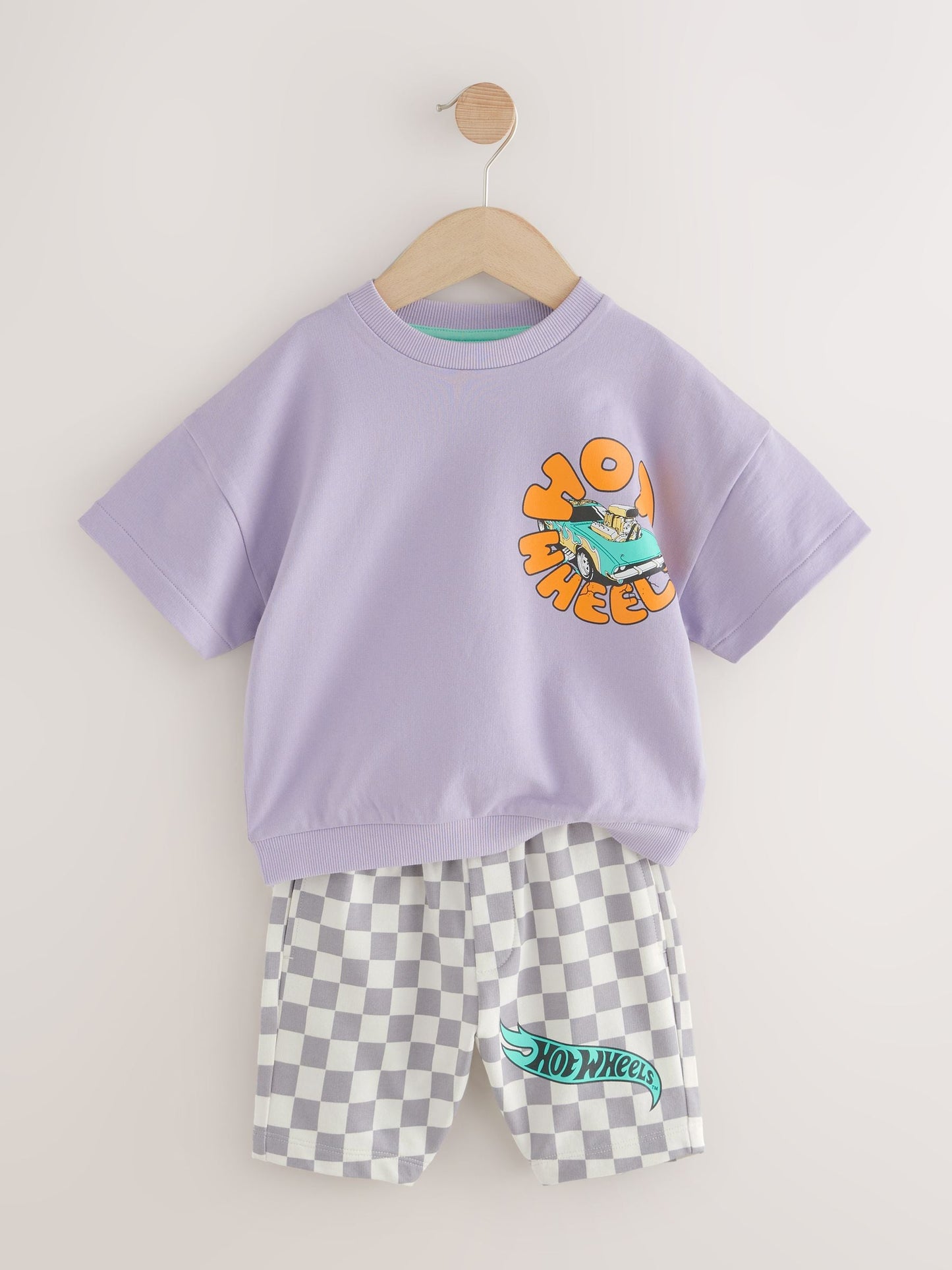 Lilac Purple Hot Wheels Check Short T-Shirt Set (9mths-8yrs) image 5