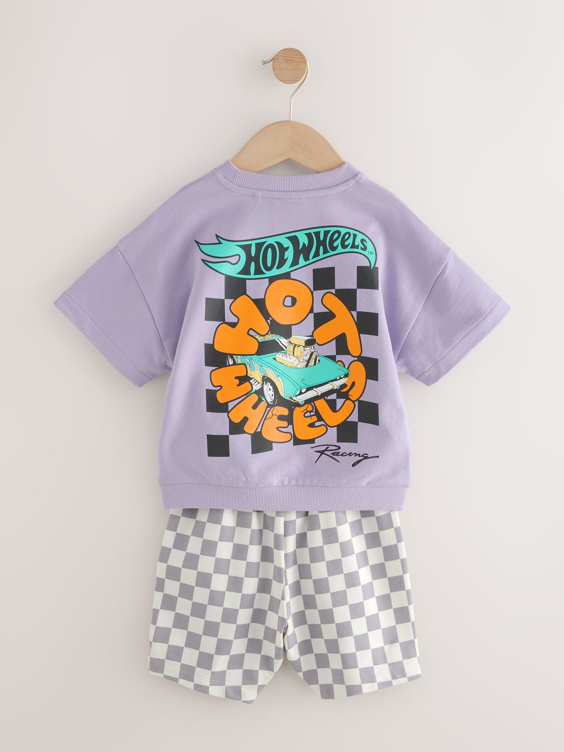 Lilac Purple Hot Wheels Check Short T-Shirt Set (9mths-8yrs) image 6