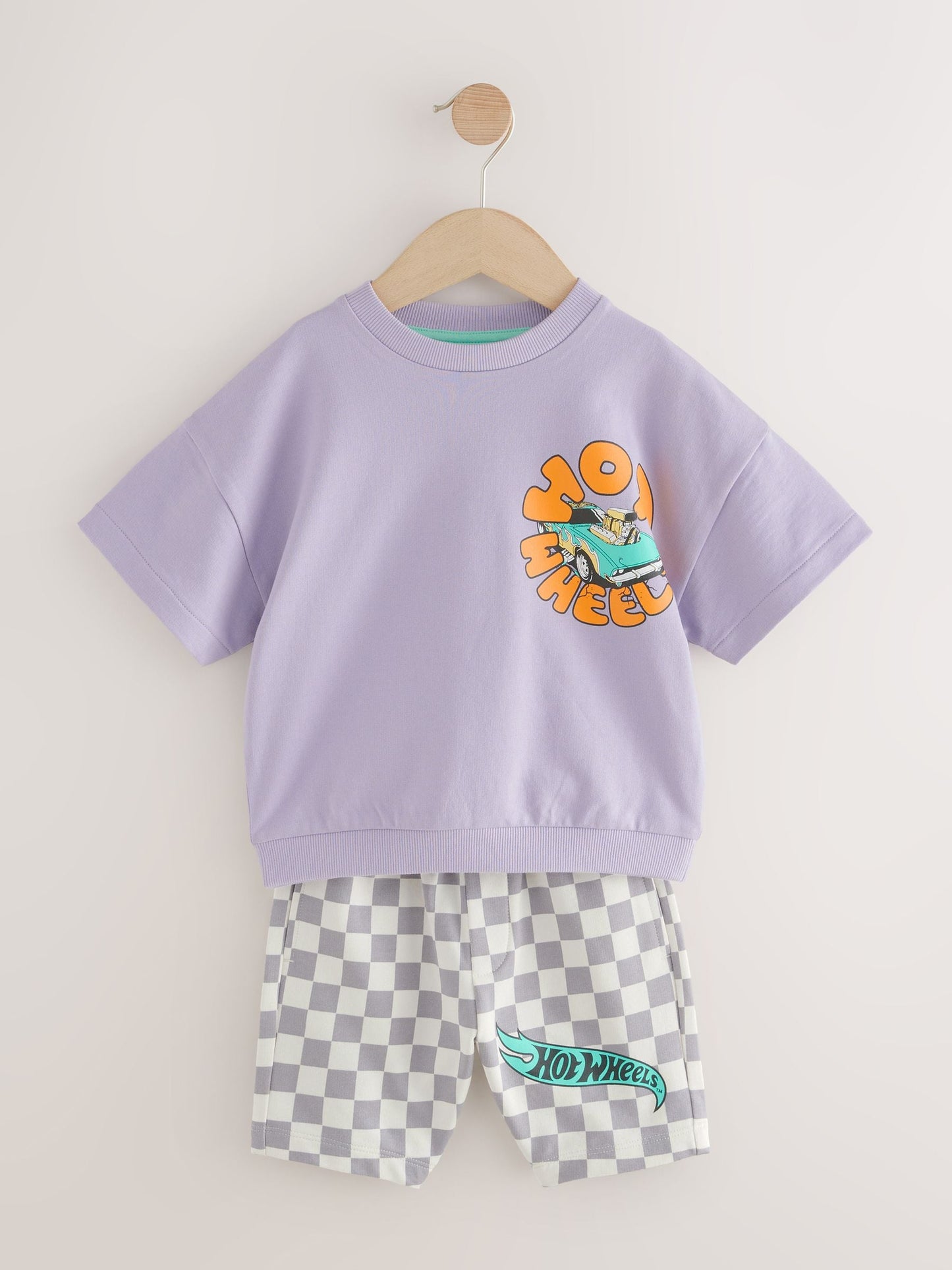 Lilac Purple Hot Wheels Check Short T-Shirt Set (9mths-8yrs) image 7
