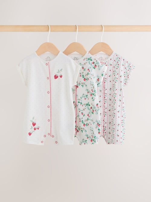 White Strawberry Printed Jersey Baby Rompers 3 Pack image 1