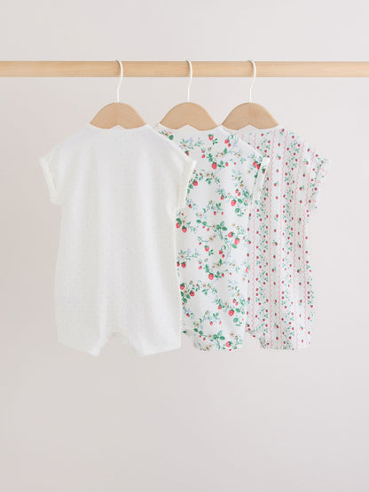 White Strawberry Printed Jersey Baby Rompers 3 Pack image 2