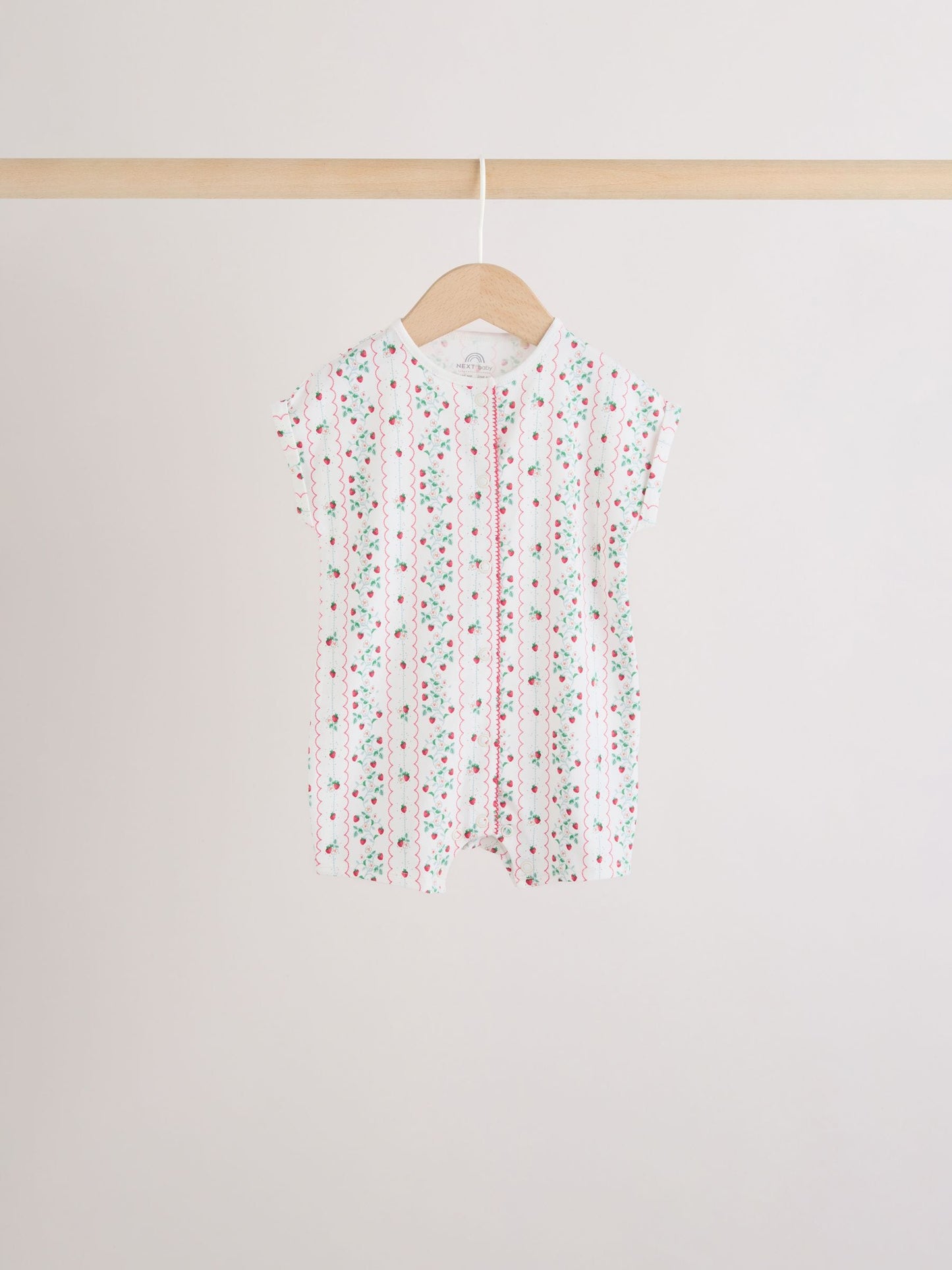 White Strawberry Printed Jersey Baby Rompers 3 Pack image 3