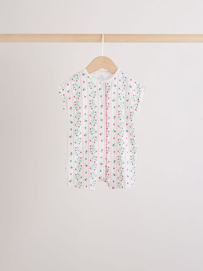 White Strawberry Printed Jersey Baby Rompers 3 Pack image 3