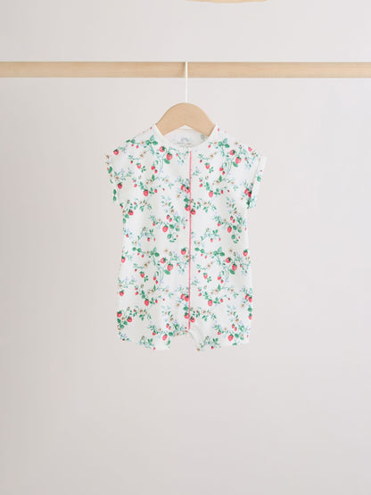 White Strawberry Printed Jersey Baby Rompers 3 Pack image 4
