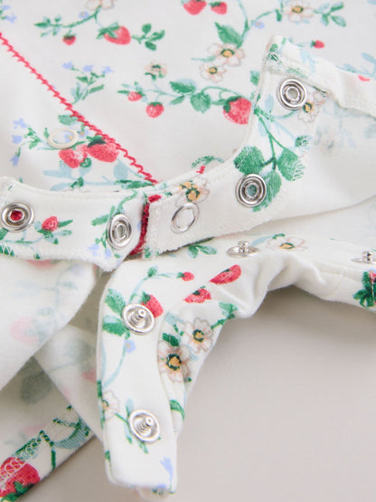 White Strawberry Printed Jersey Baby Rompers 3 Pack image 9