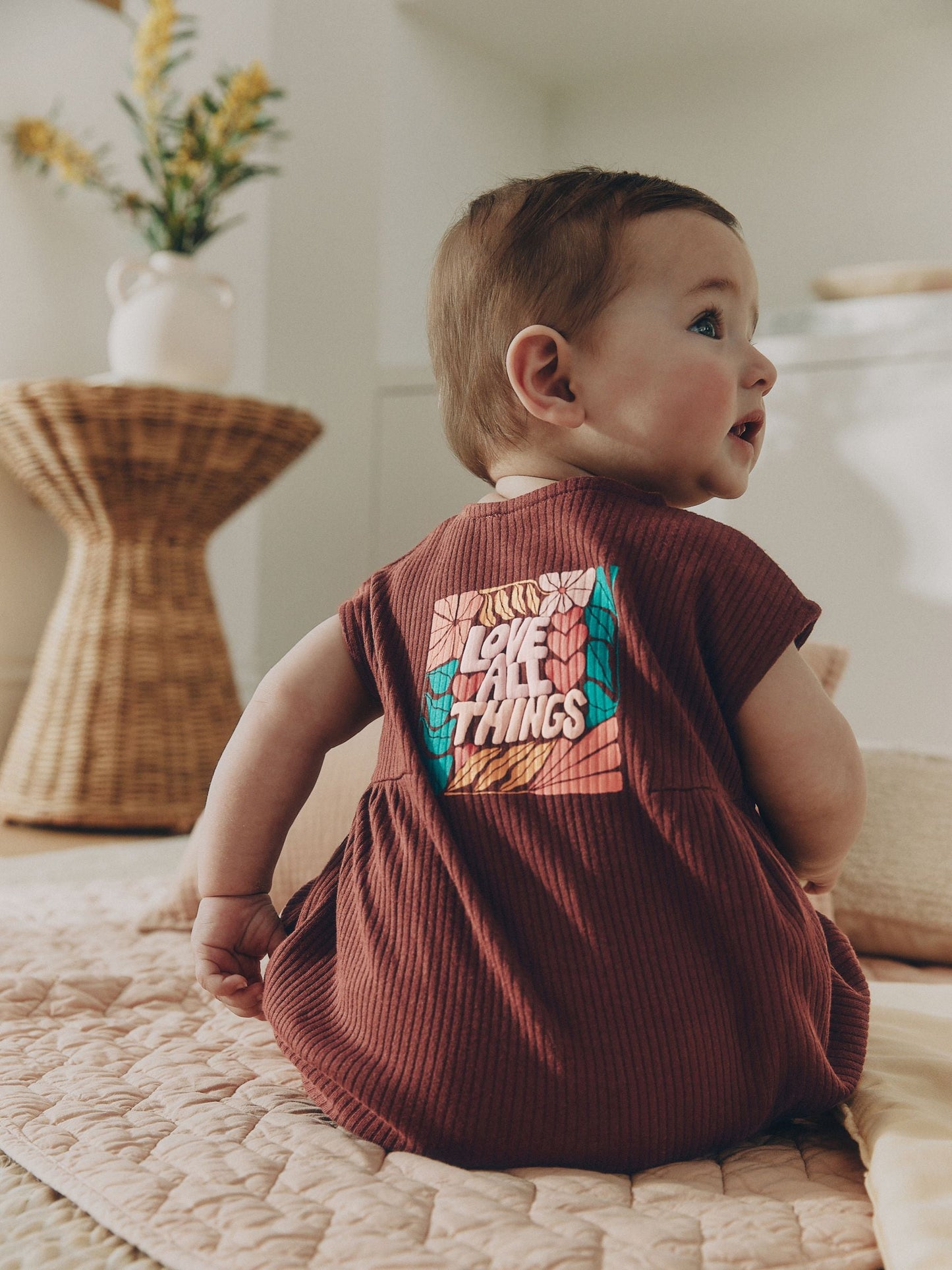 Brown Seminal Printed Rebecca Zwanzig Button Through Baby Romper image 1