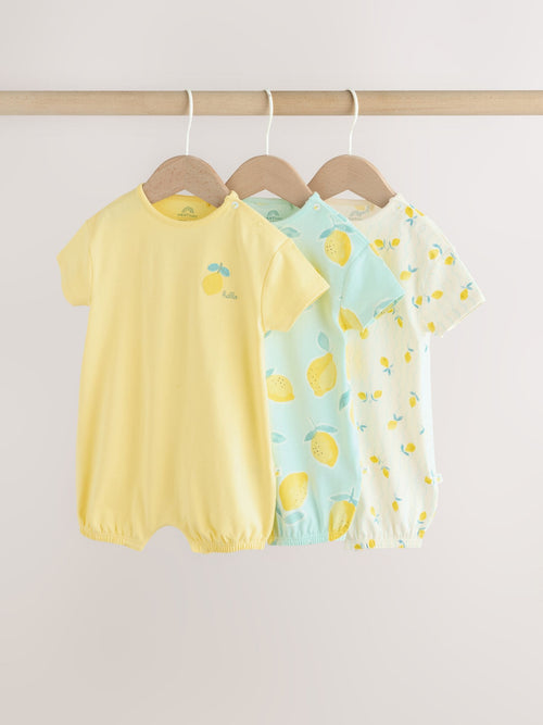 Blue and Yellow Lemon Printed Jersey Baby Rompers 3 Pack image 1