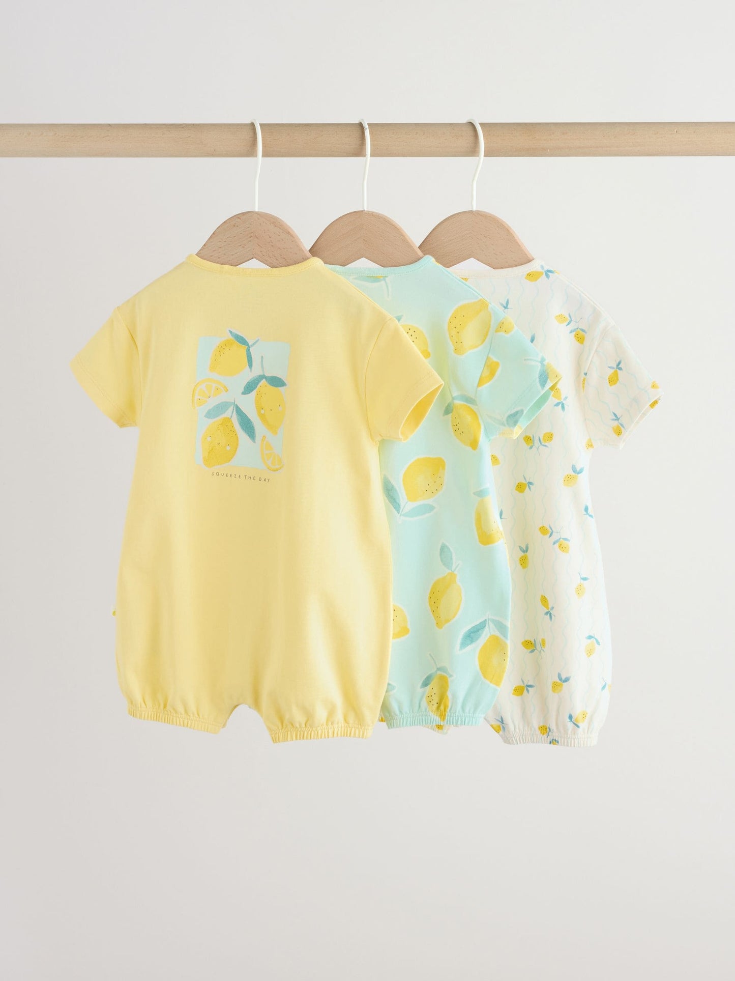 Blue and Yellow Lemon Printed Jersey Baby Rompers 3 Pack image 2