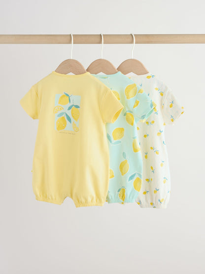 Blue and Yellow Lemon Printed Jersey Baby Rompers 3 Pack image 2