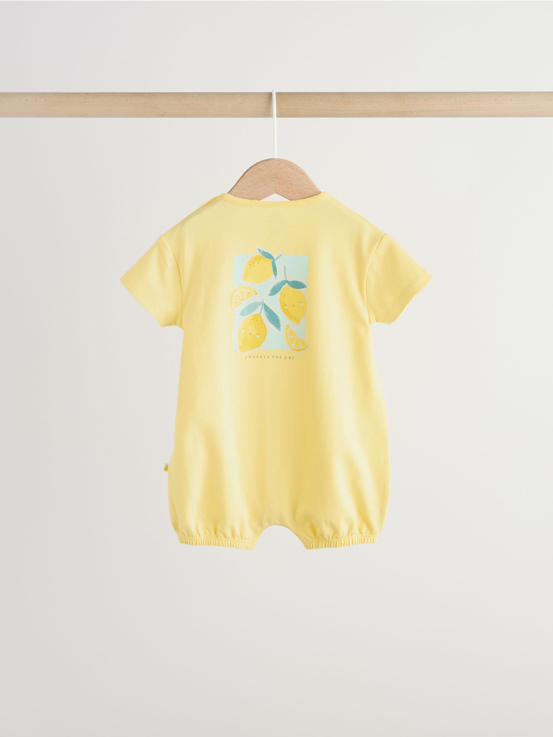Blue and Yellow Lemon Printed Jersey Baby Rompers 3 Pack image 3