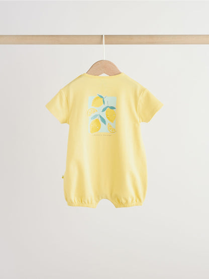 Blue and Yellow Lemon Printed Jersey Baby Rompers 3 Pack image 3