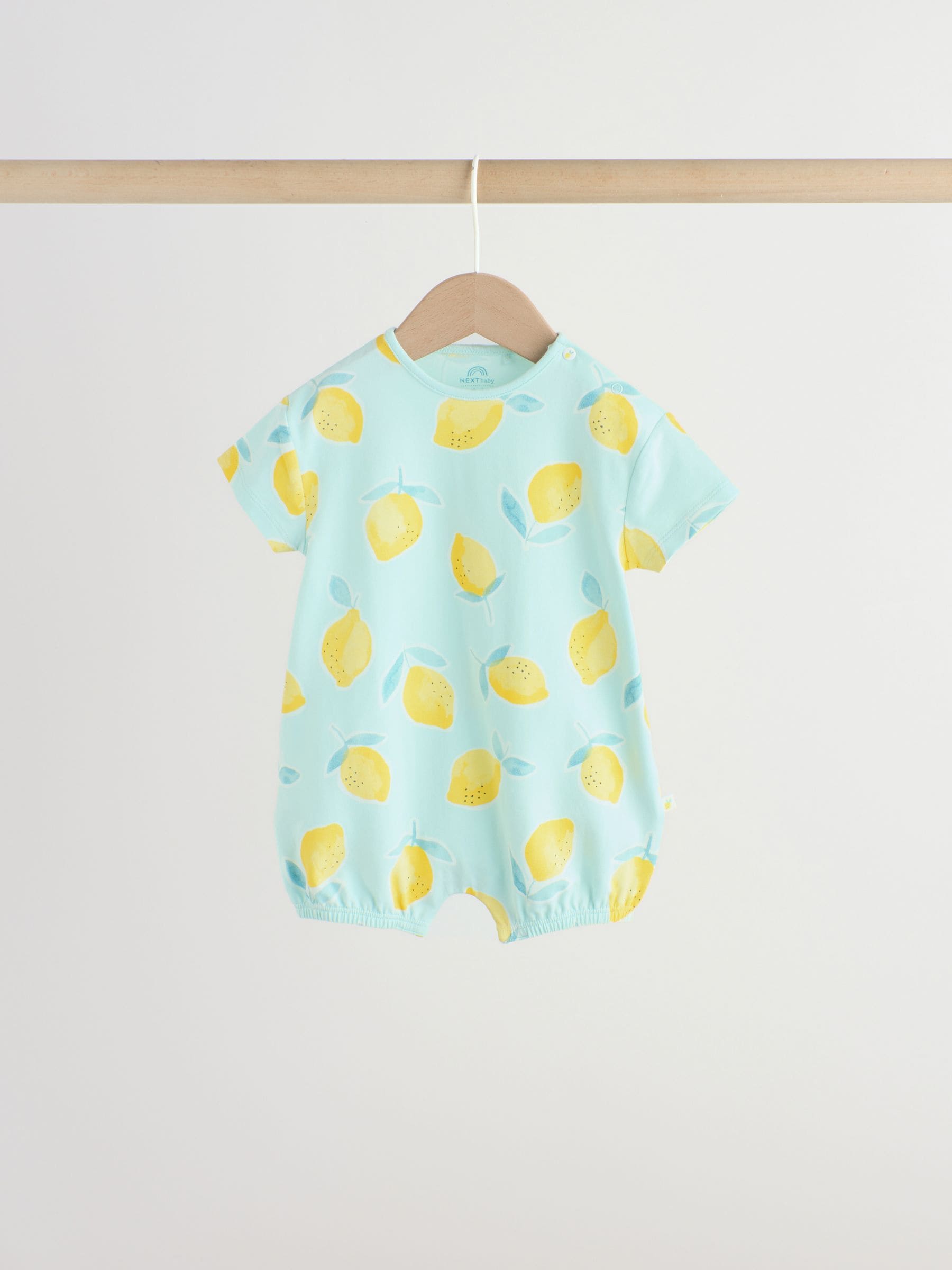 Blue and Yellow Lemon Printed Jersey Baby Rompers 3 Pack image 4