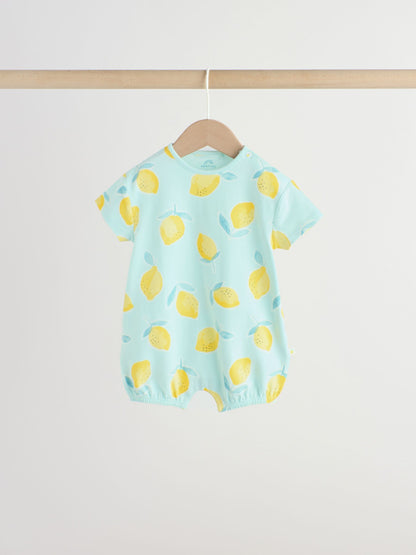Blue and Yellow Lemon Printed Jersey Baby Rompers 3 Pack image 4