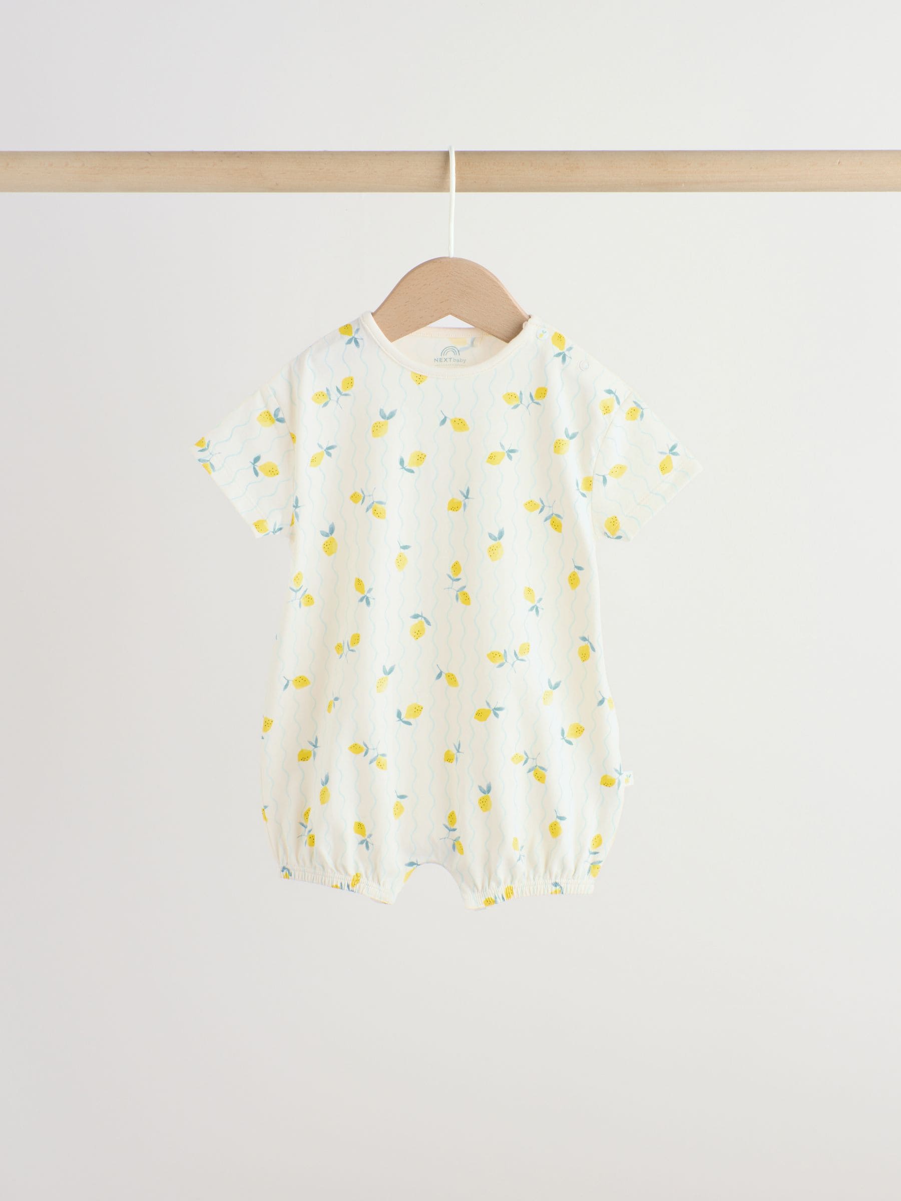 Blue and Yellow Lemon Printed Jersey Baby Rompers 3 Pack image 5