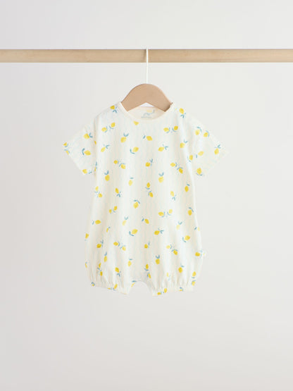 Blue and Yellow Lemon Printed Jersey Baby Rompers 3 Pack image 5