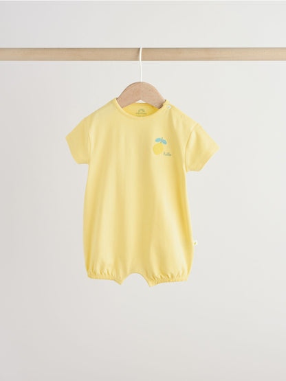 Blue and Yellow Lemon Printed Jersey Baby Rompers 3 Pack image 6