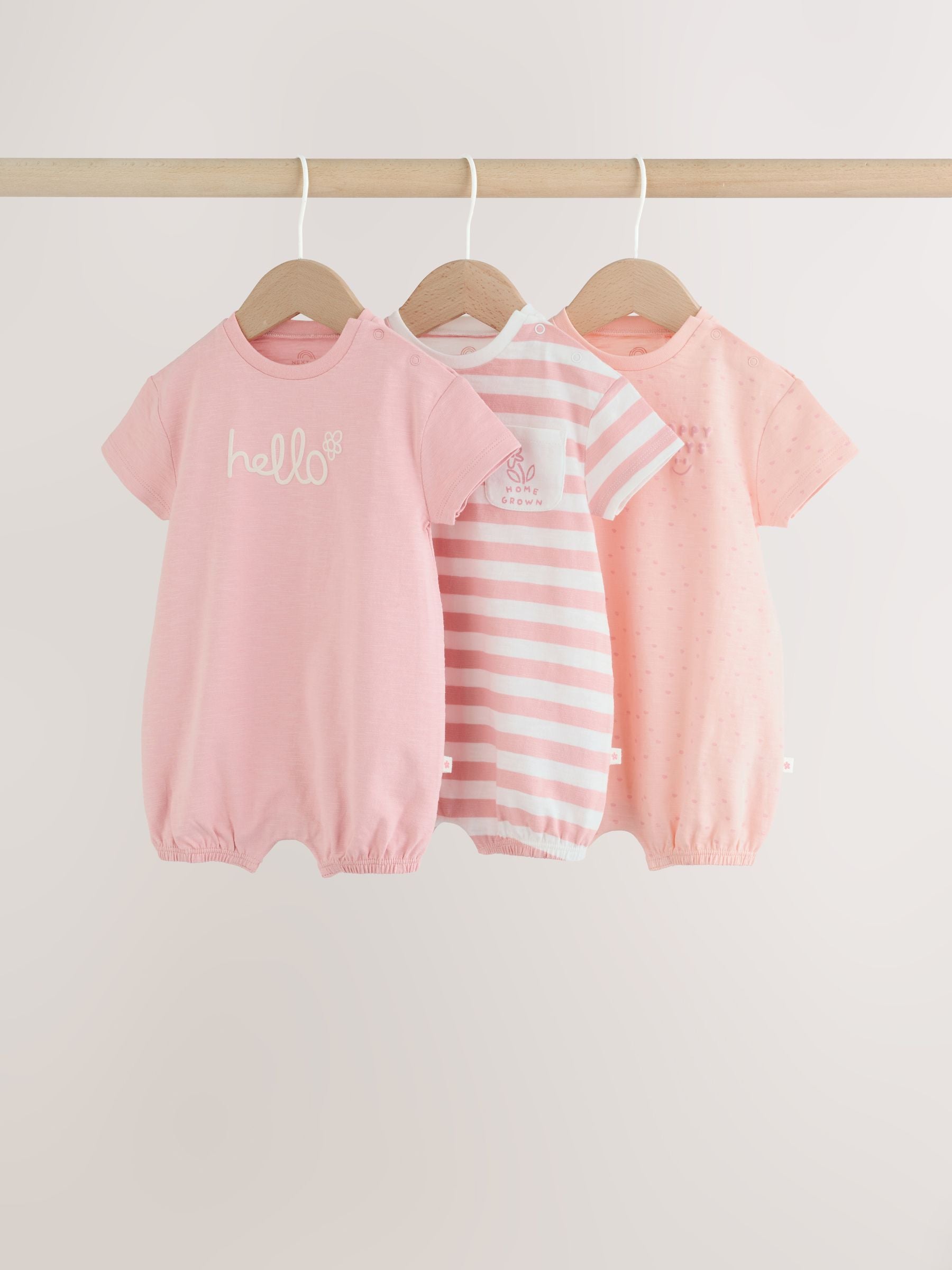 Pink Tonal Striped 3 Pack Jersey Baby Rompers 3 Pack image 1