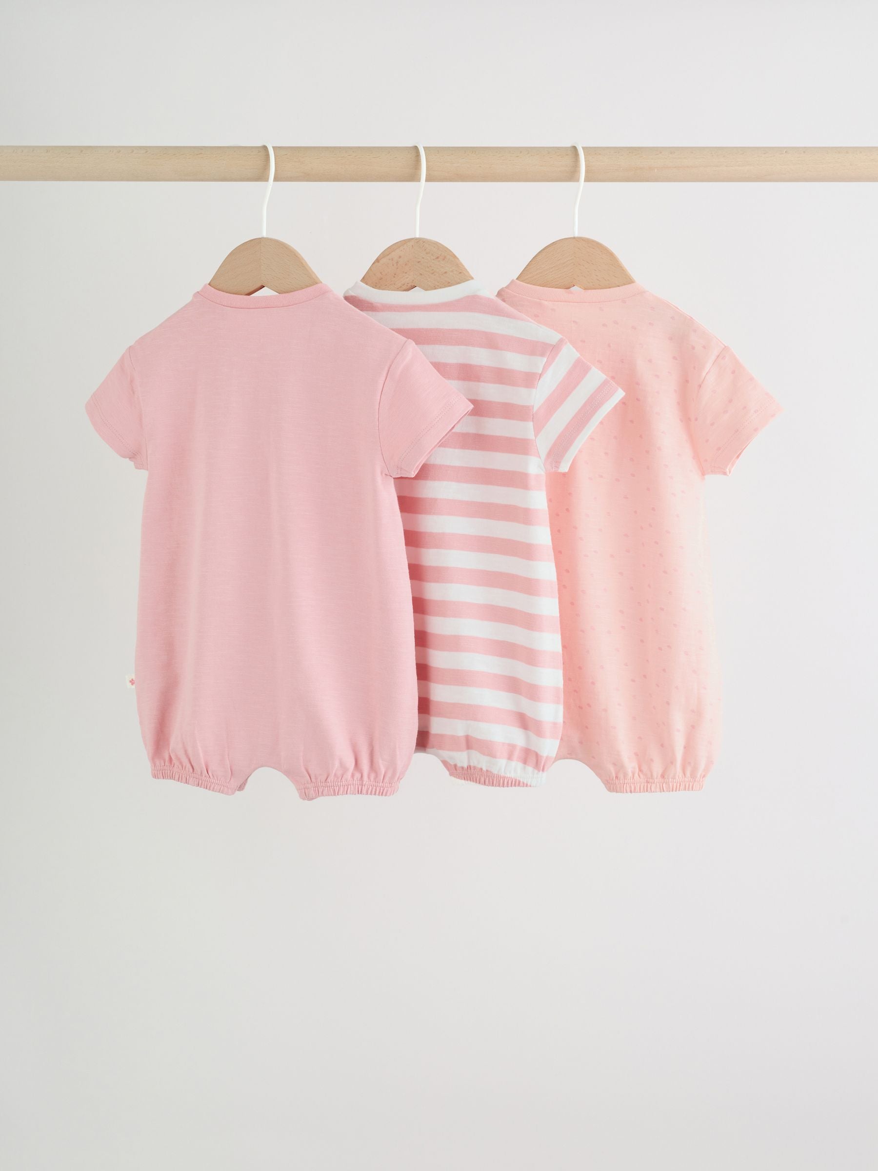 Pink Tonal Striped 3 Pack Jersey Baby Rompers 3 Pack image 2