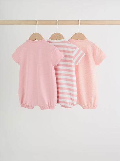 Pink Tonal Striped 3 Pack Jersey Baby Rompers 3 Pack image 2