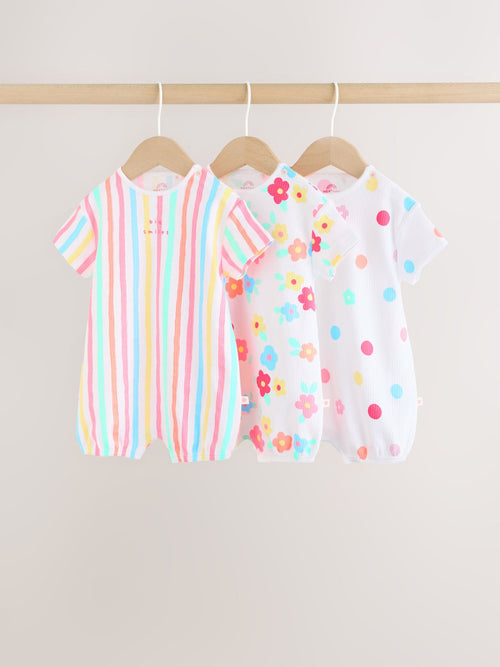 Multi Bright All-Over Printed Jersey Baby Rompers 3 Pack image 1