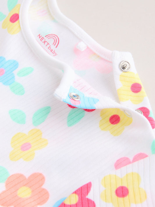Multi Bright All-Over Printed Jersey Baby Rompers 3 Pack image 3