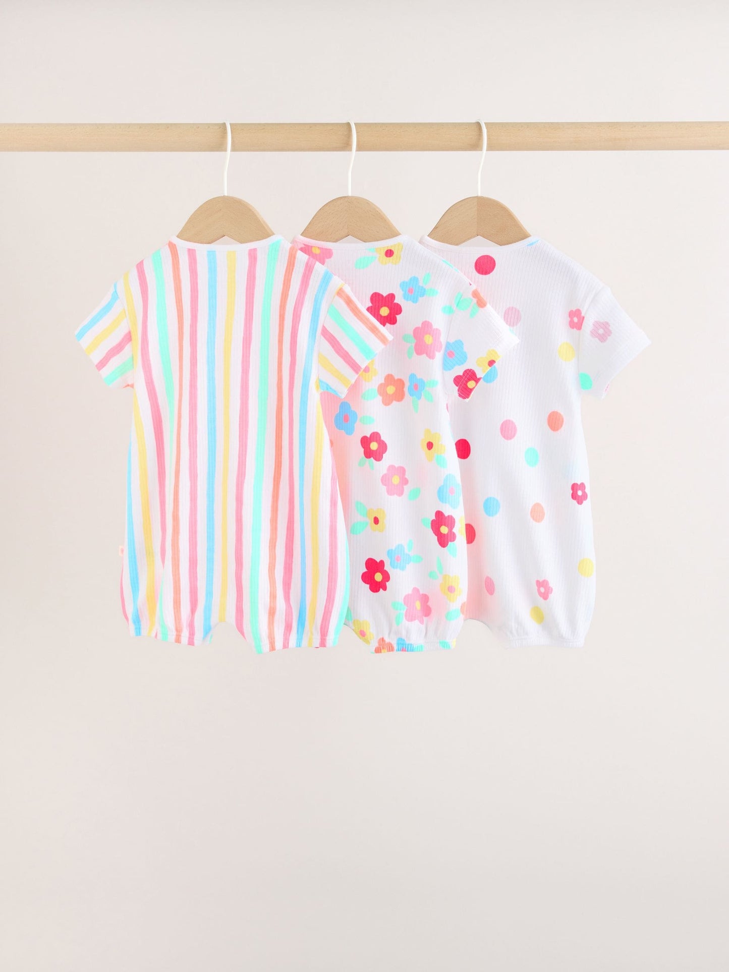 Multi Bright All-Over Printed Jersey Baby Rompers 3 Pack image 2