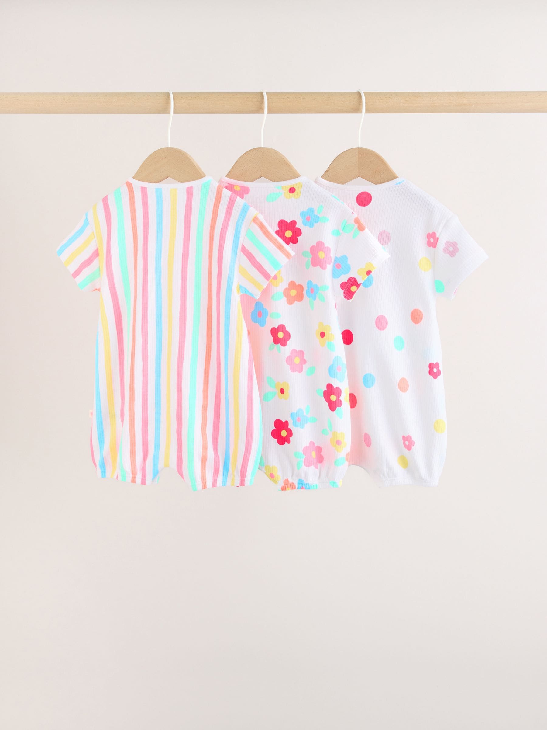 Multi Bright All-Over Printed Jersey Baby Rompers 3 Pack image 2