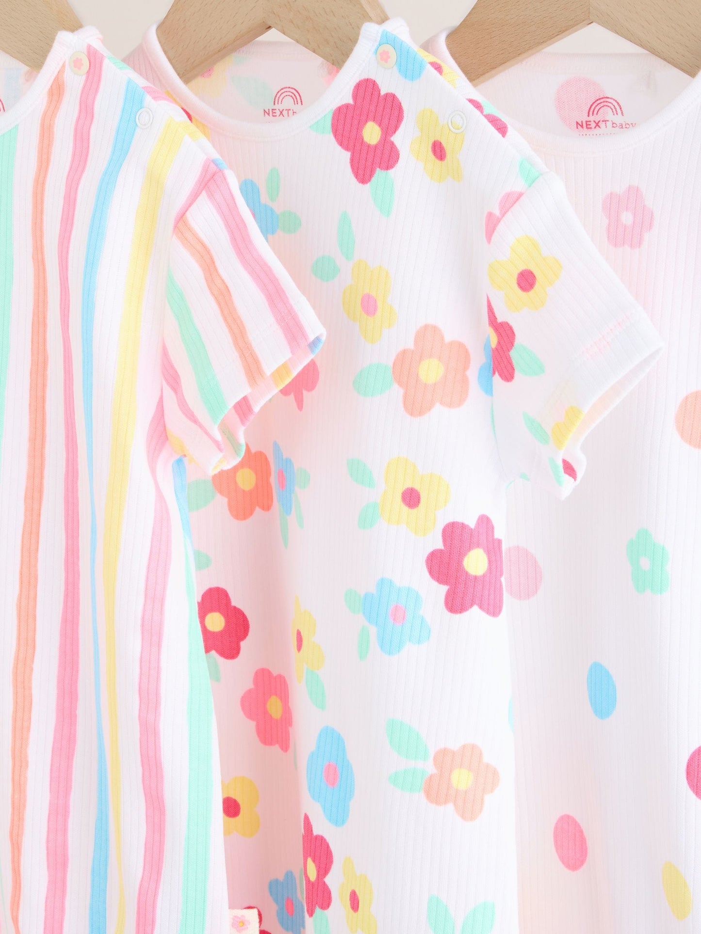 Multi Bright All-Over Printed Jersey Baby Rompers 3 Pack image 7