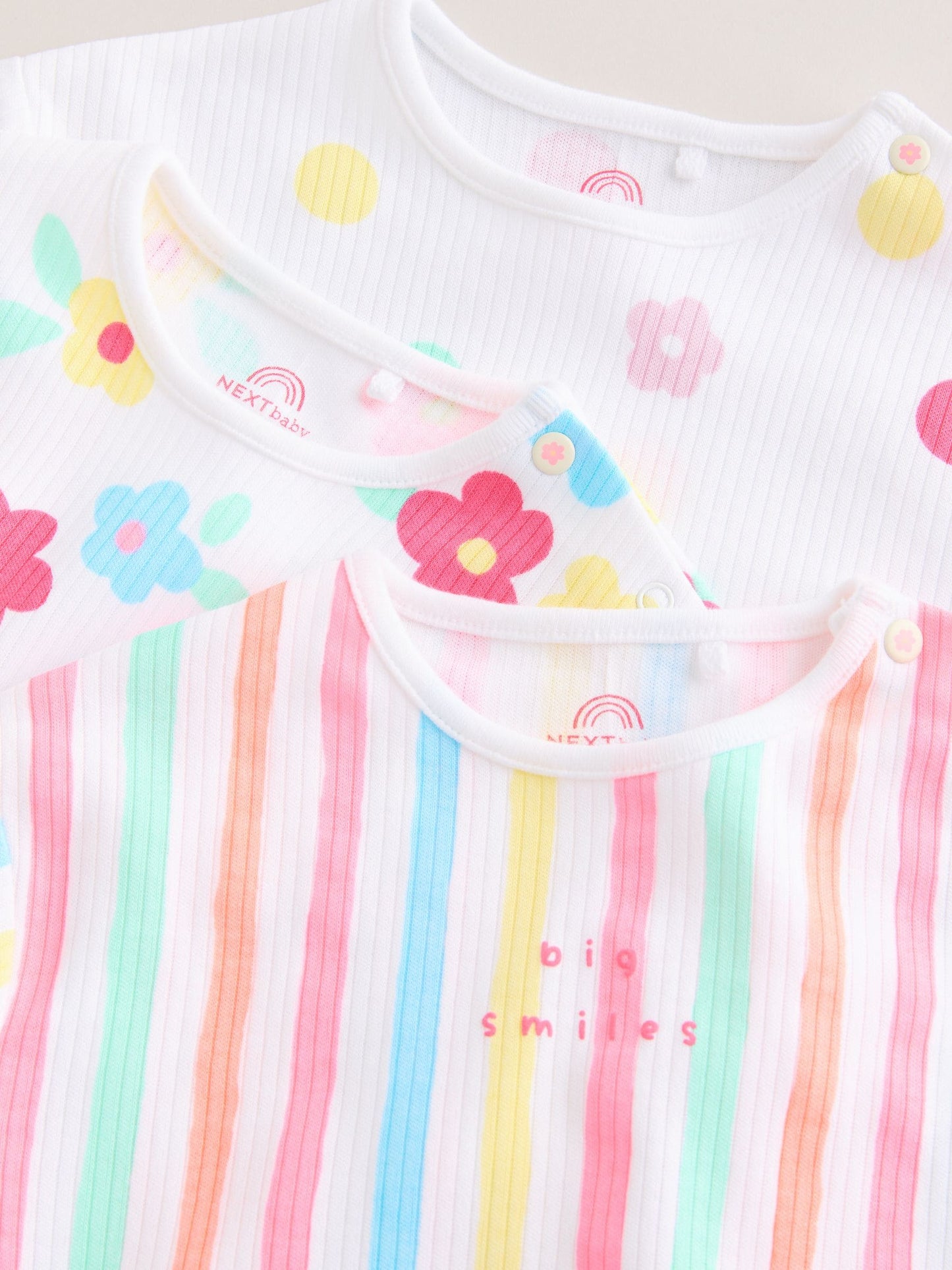 Multi Bright All-Over Printed Jersey Baby Rompers 3 Pack image 8