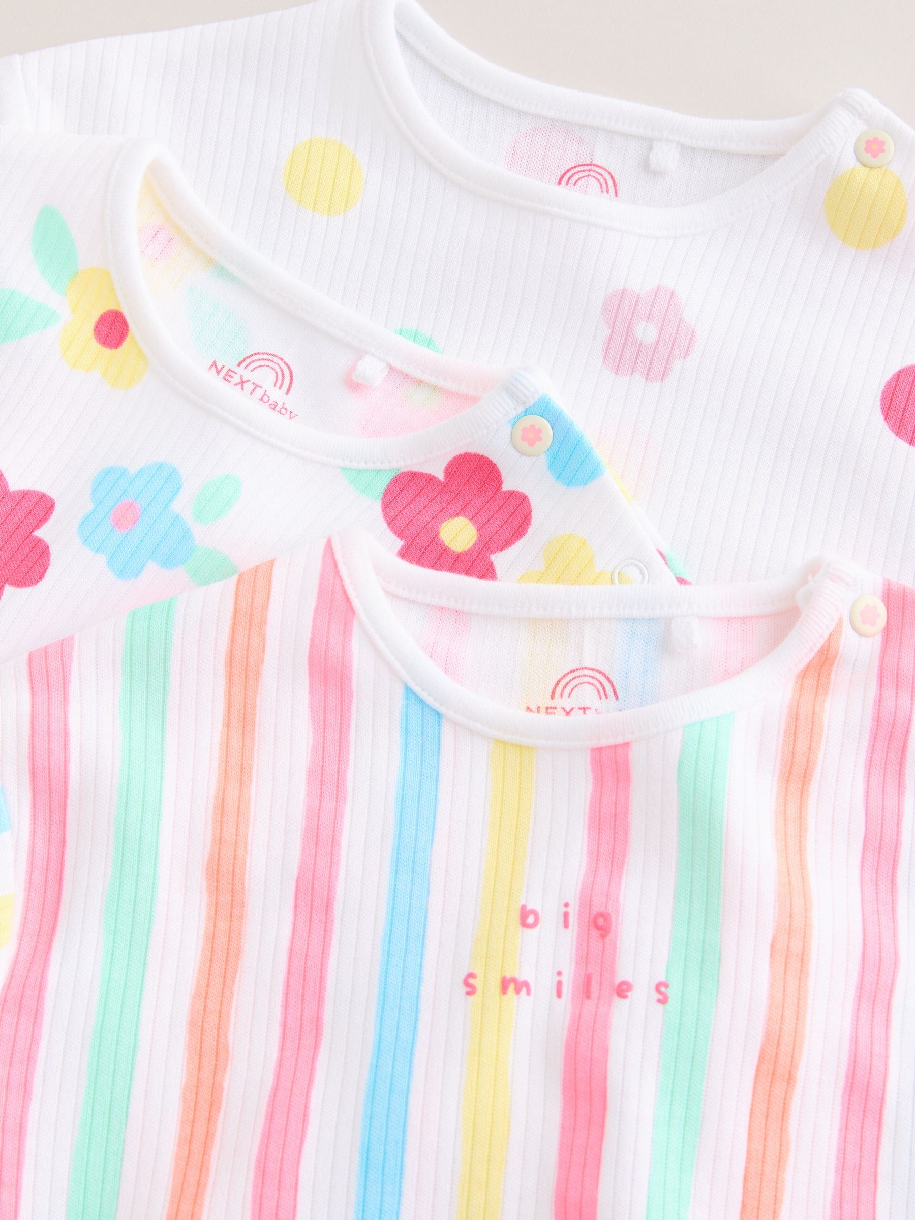Multi Bright All-Over Printed Jersey Baby Rompers 3 Pack image 8