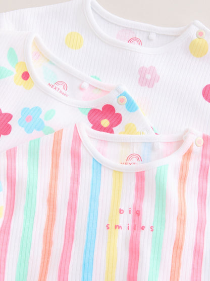 Multi Bright All-Over Printed Jersey Baby Rompers 3 Pack image 8