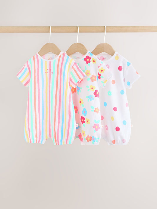 Multi Bright All-Over Printed Jersey Baby Rompers 3 Pack image 1