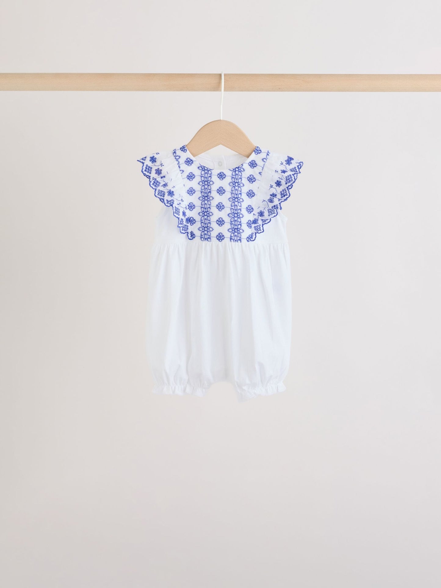 Blue Floral Broderie Broderie 3 Pack Baby Rompers image 3