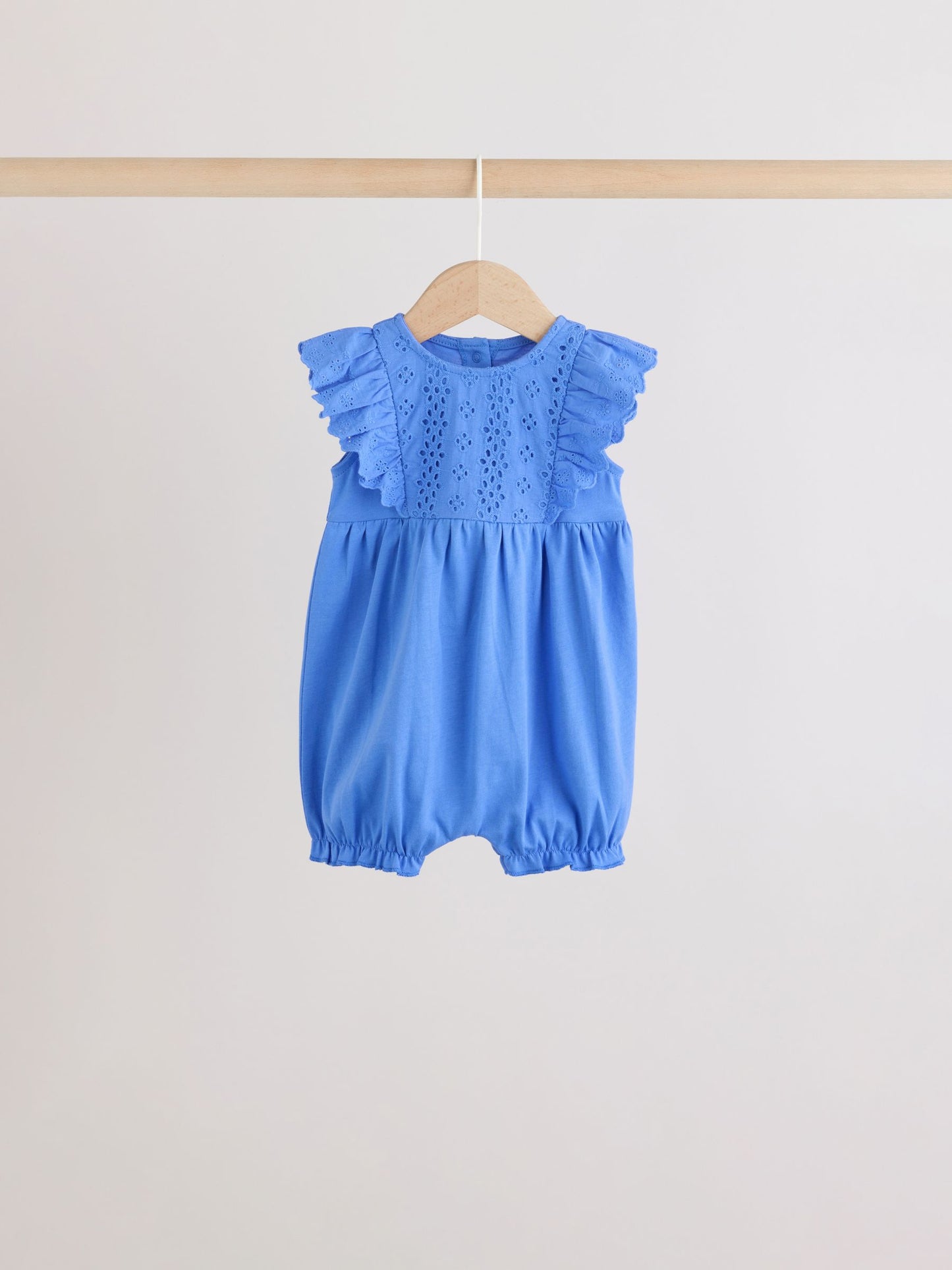 Blue Floral Broderie Broderie 3 Pack Baby Rompers image 4