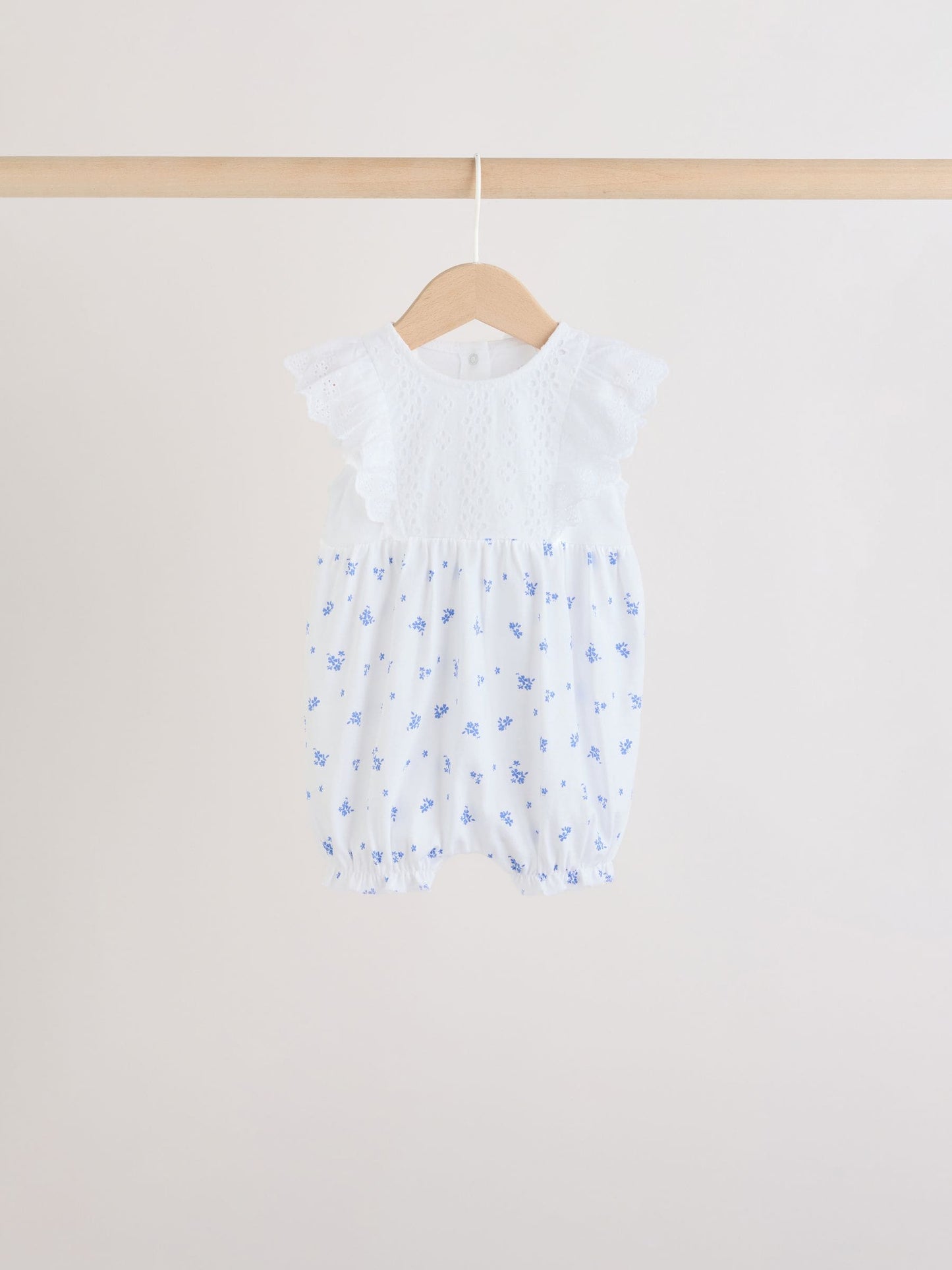 Blue Floral Broderie Broderie 3 Pack Baby Rompers image 5