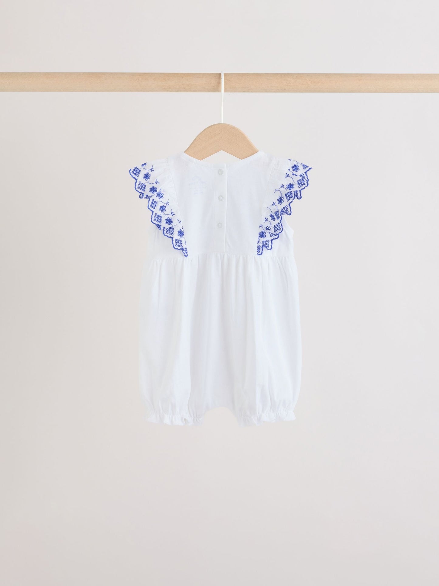 Blue Floral Broderie Broderie 3 Pack Baby Rompers image 6