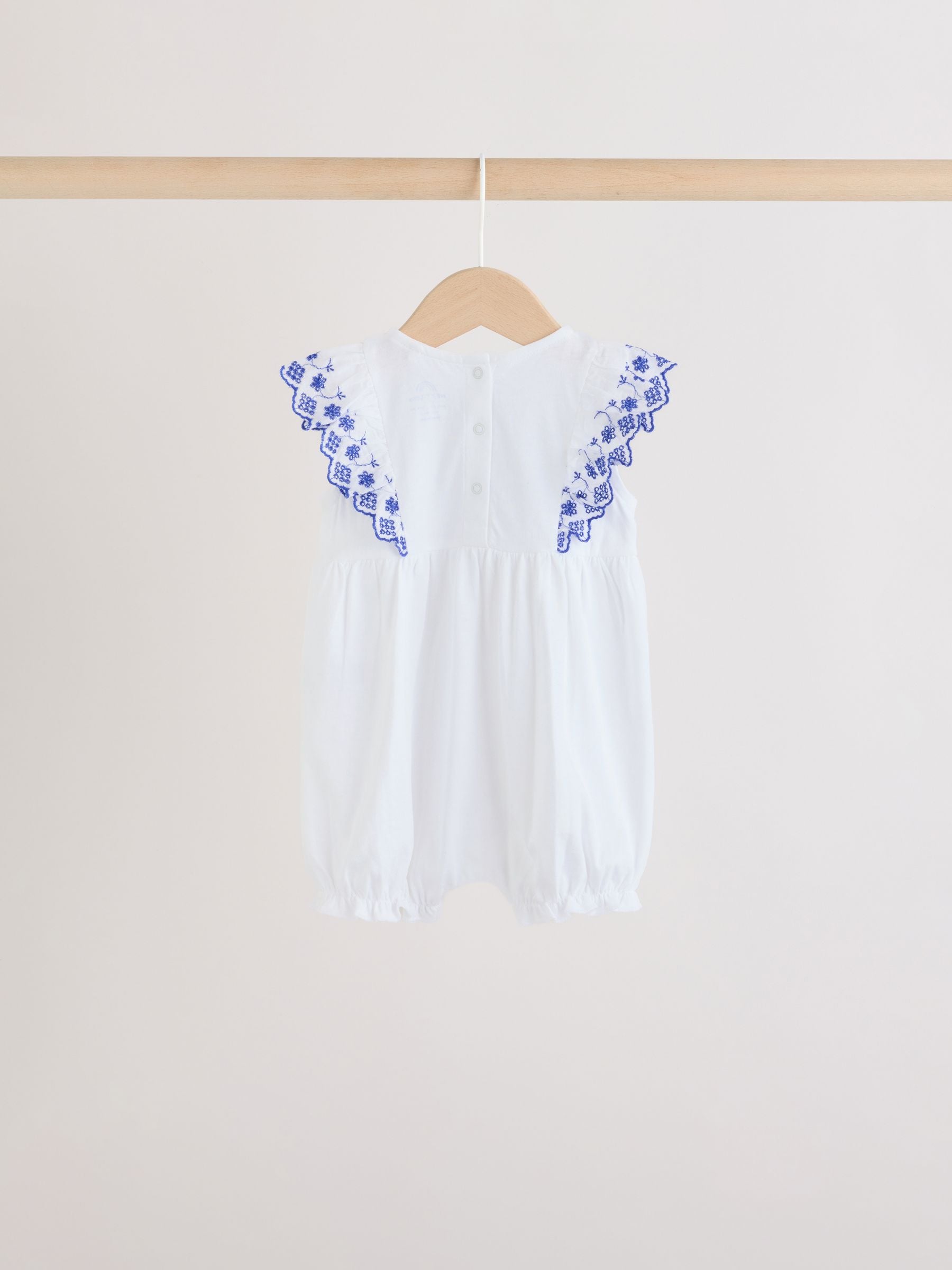 Blue Floral Broderie Broderie 3 Pack Baby Rompers image 6