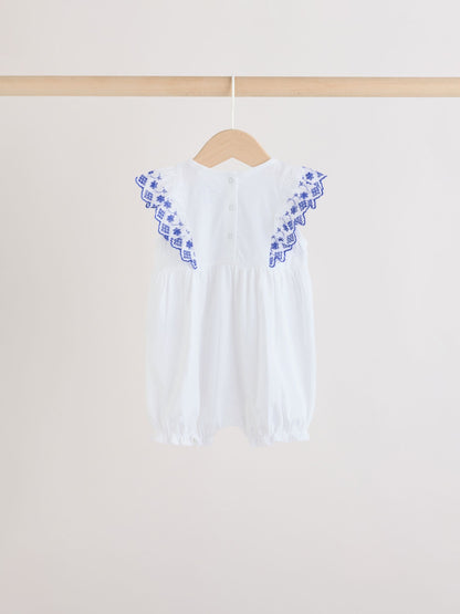 Blue Floral Broderie Broderie 3 Pack Baby Rompers image 6