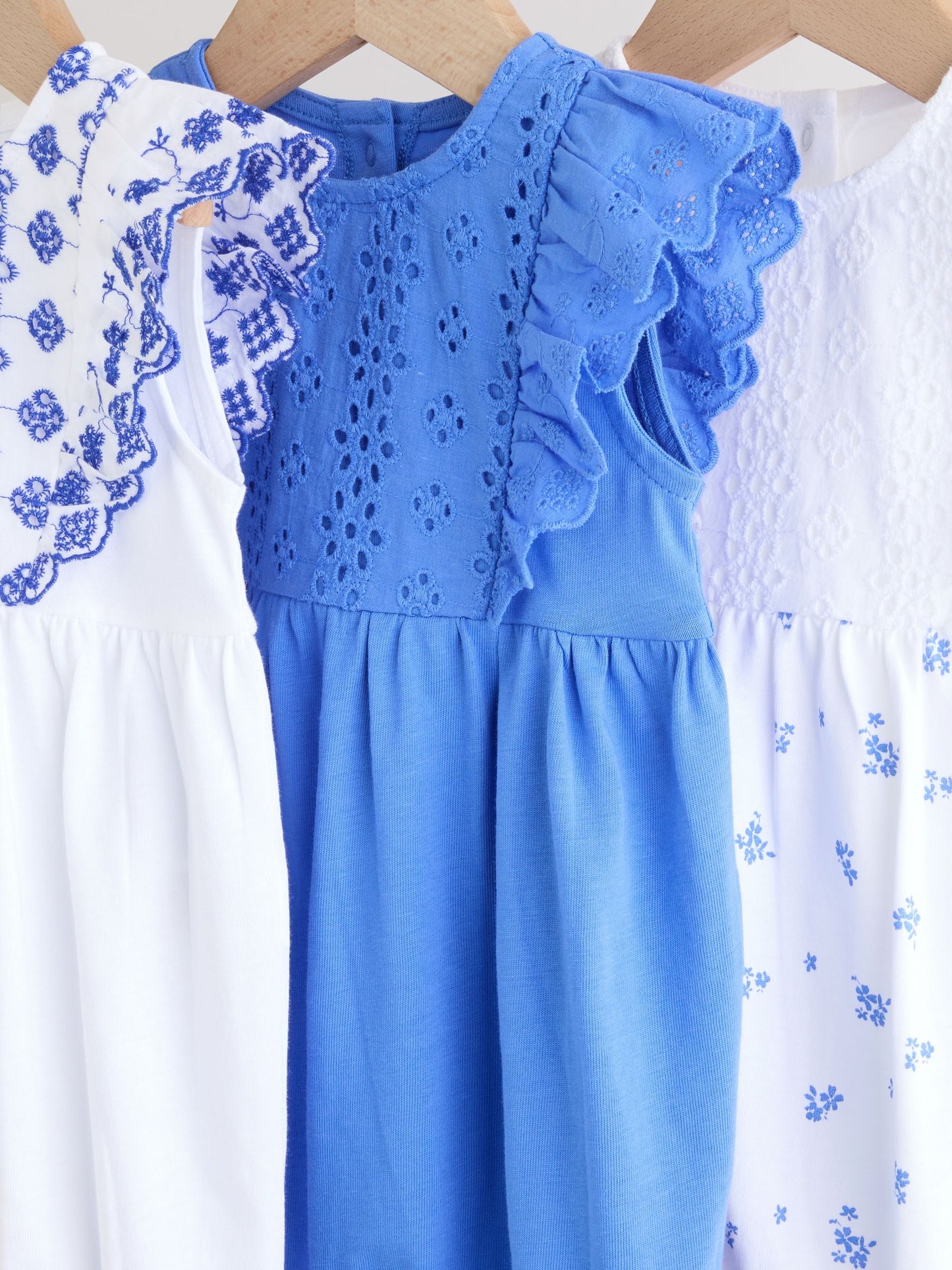 Blue Floral Broderie Broderie 3 Pack Baby Rompers image 7