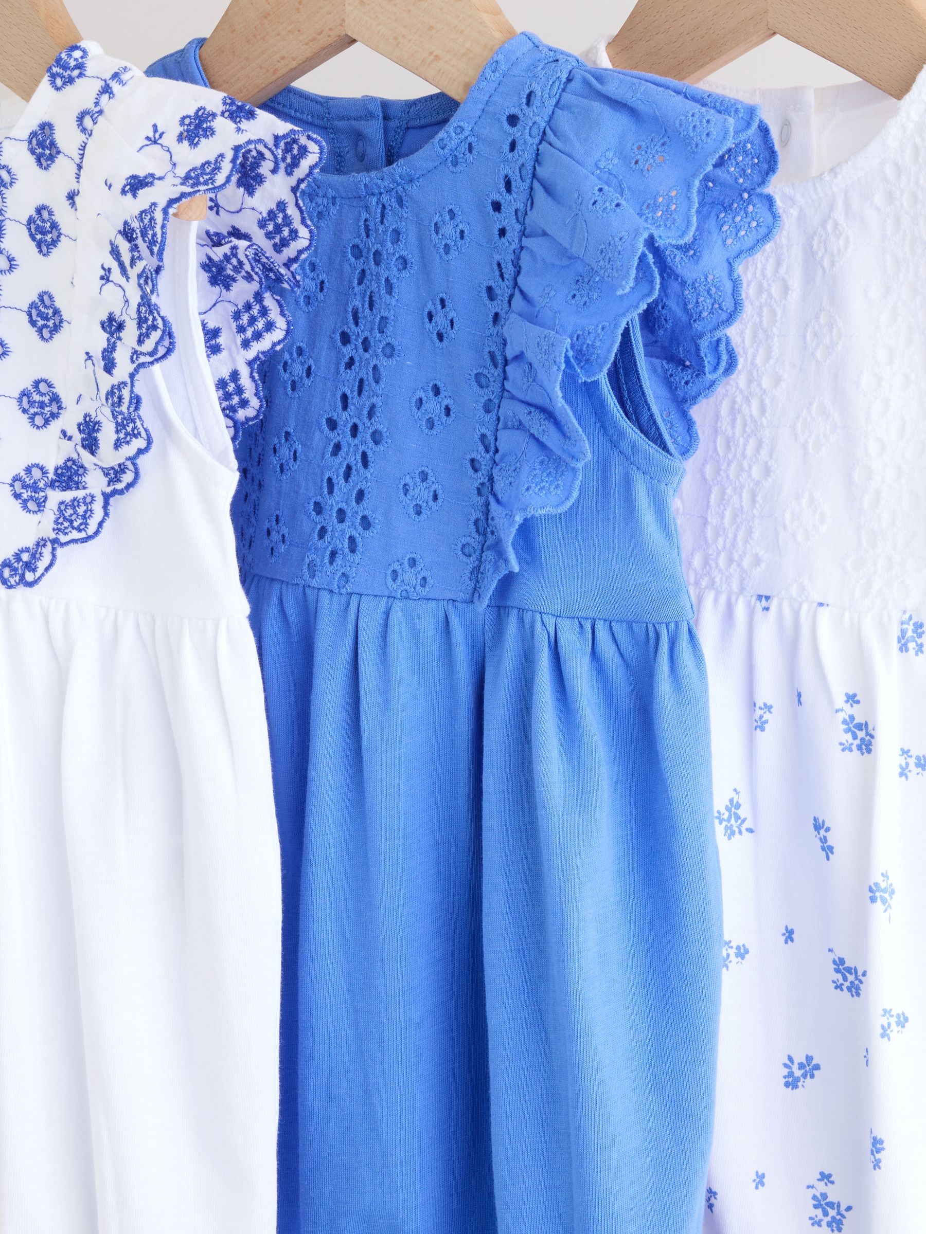 Blue Floral Broderie Broderie 3 Pack Baby Rompers image 7