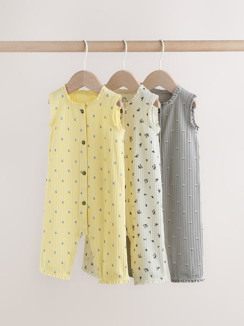 Monochrome Floral Rib Wide Leg Jersey Baby Rompers 3 Pack image 1