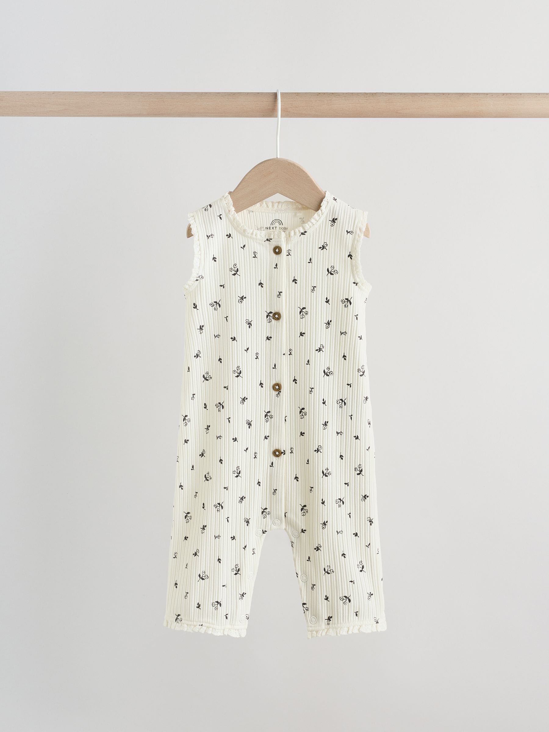 Monochrome Floral Rib Wide Leg Jersey Baby Rompers 3 Pack image 5
