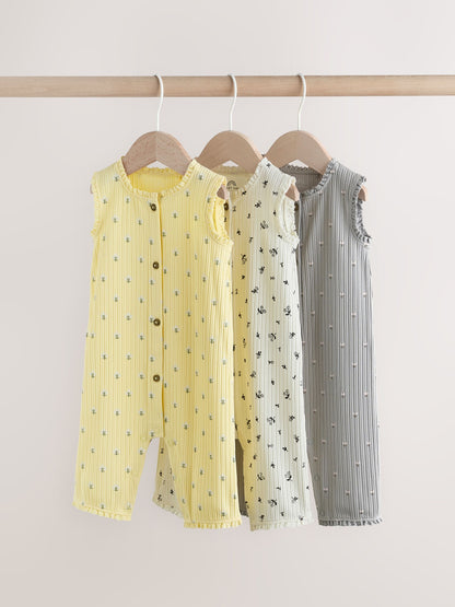 Monochrome Floral Rib Wide Leg Jersey Baby Rompers 3 Pack image 1